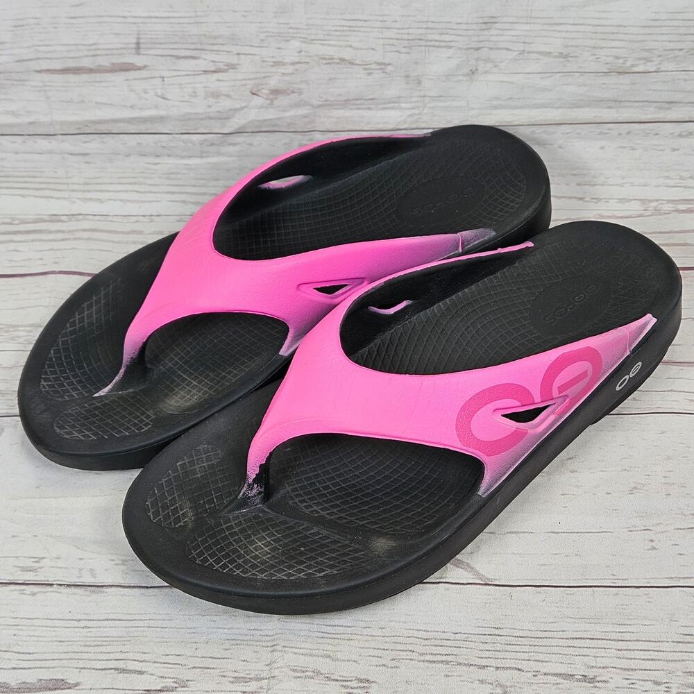 OOFOS Flip Flop Sandals Women's Pink Black US 11 Recovery Arch Support